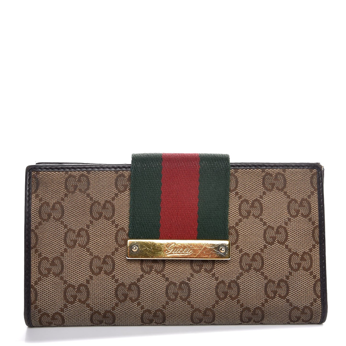 Monogram Calfskin Ladies Web Continental Wallet Beige Ebony Cocoa