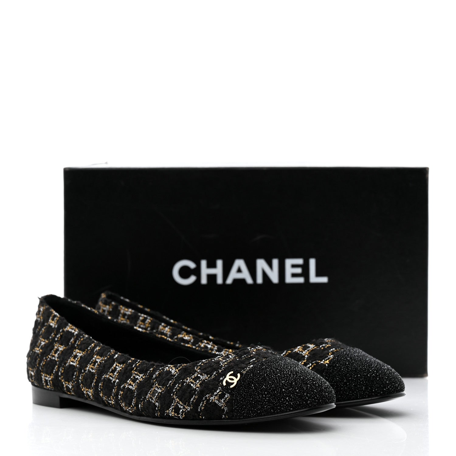 Chanel Tweed Cap Toe Ballerina Flats 37 Black 9 of 9