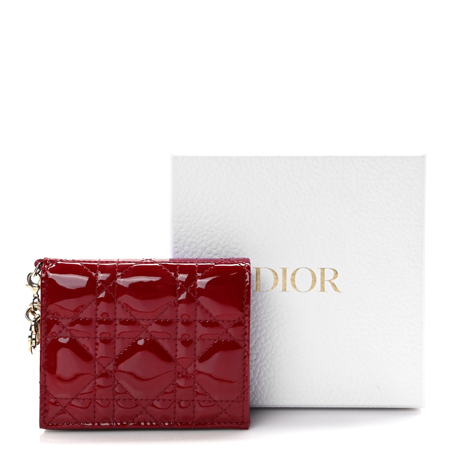 Patent Cannage Mini Lady Dior Wallet Cherry Red