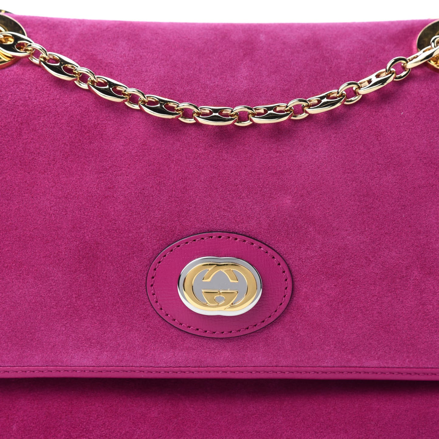 Suede Azalea Calfskin Small Marina Chain Shoulder Bag Fucsia