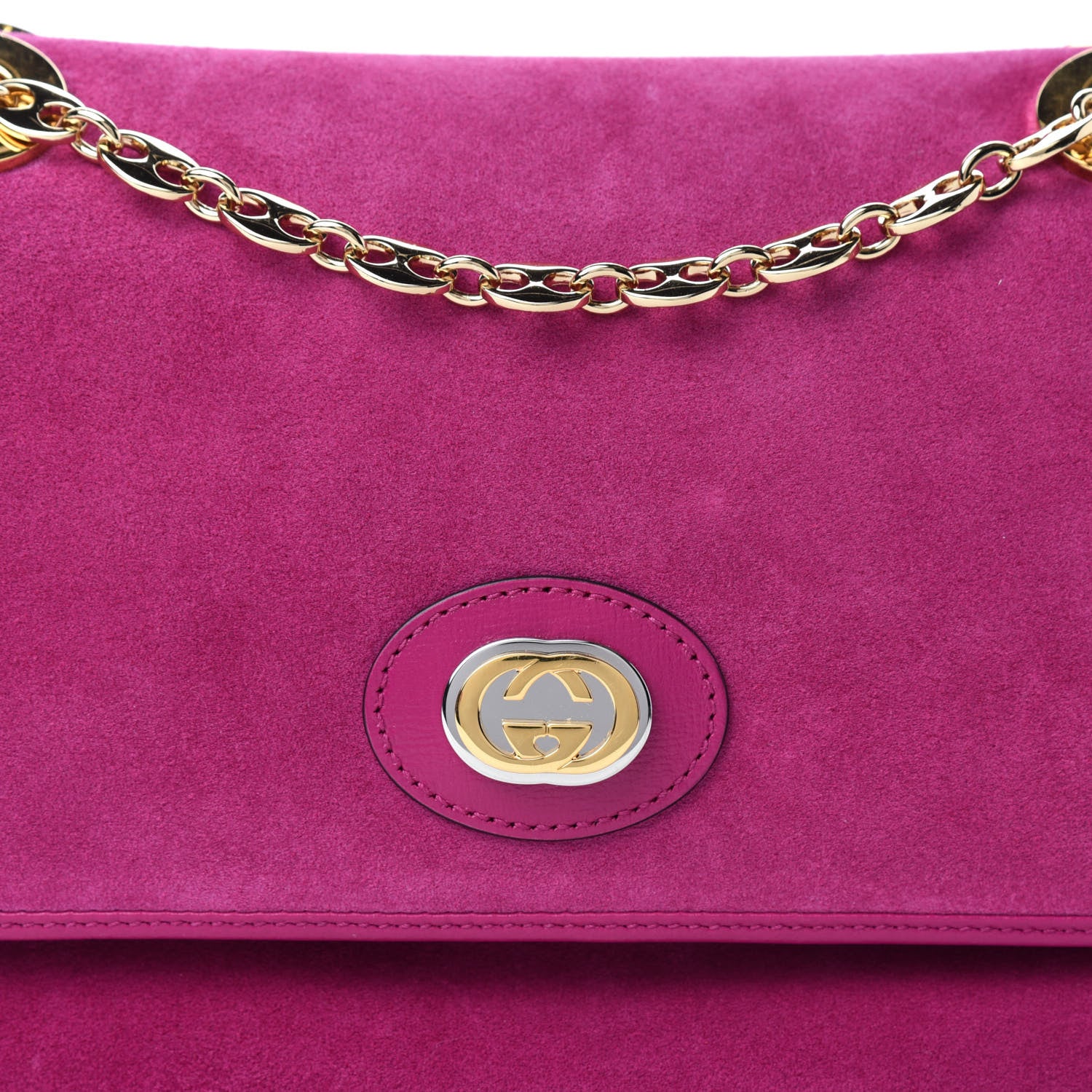 Gucci Suede Azalea Calfskin Small Marina Chain Shoulder Bag Fucsia 11 of 11