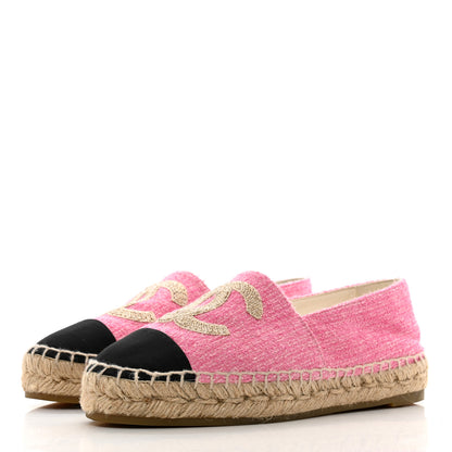 Chanel Tweed Grosgrain CC Espadrilles 36 Pink Black 3 of 9