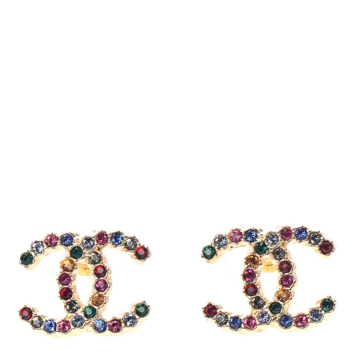 Chanel Crystal Over The Rainbow CC Earrings Gold Multicolor 1 of 4