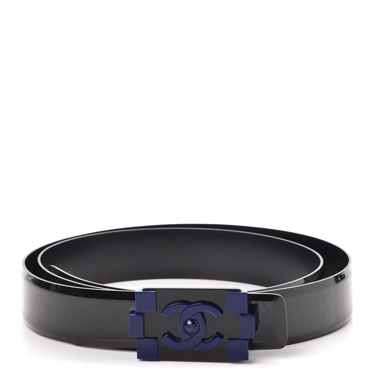 Chanel Patent Plexiglass CC Boy Belt 100 40 Black Blue 1 of 8