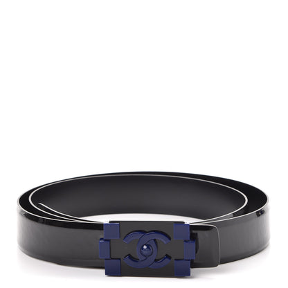 Chanel Patent Plexiglass CC Boy Belt 100 40 Black Blue 1 of 8