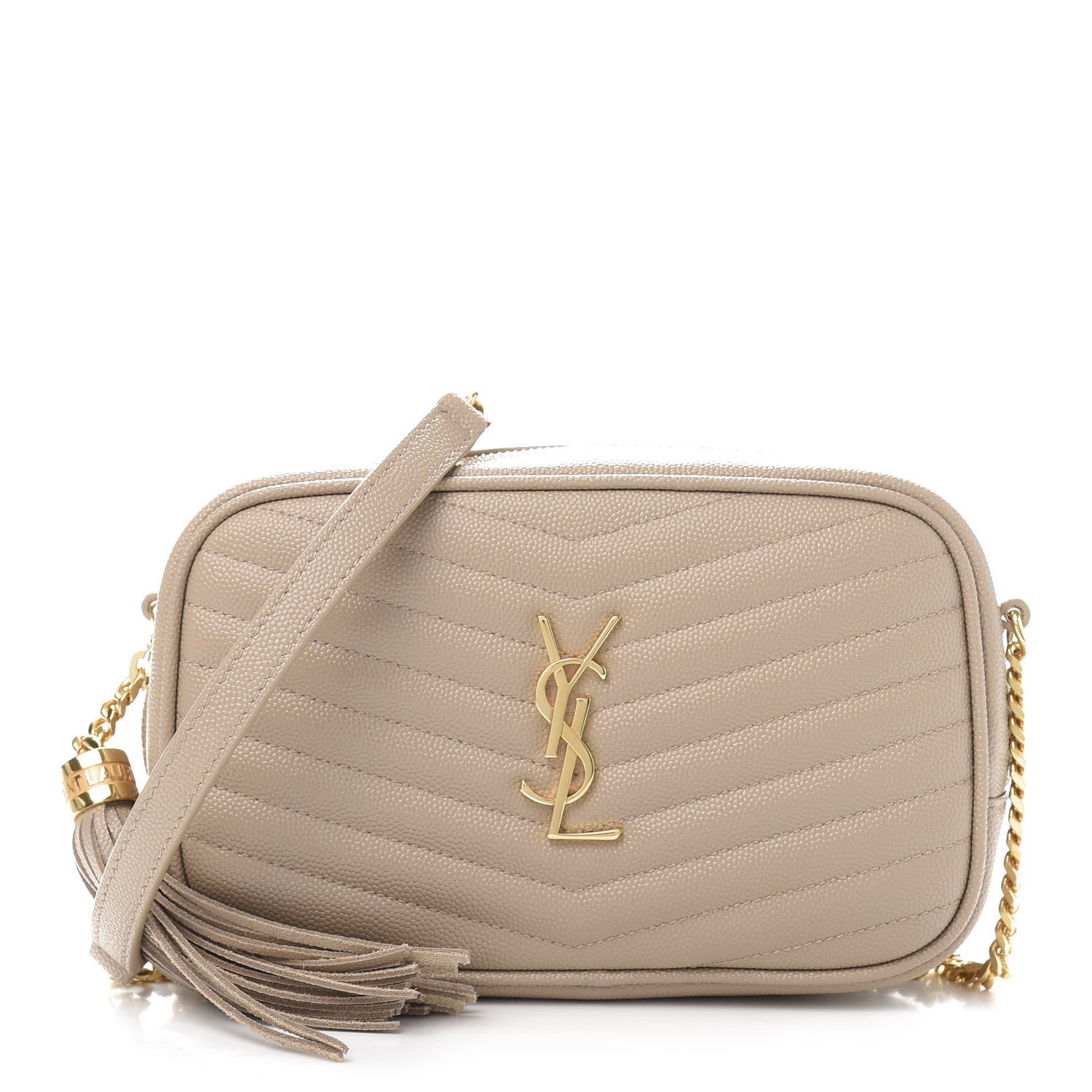 Saint Laurent Grain De Poudre Matelasse Monogram Mini Lou Camera Bag Dark Beige 1 of 11