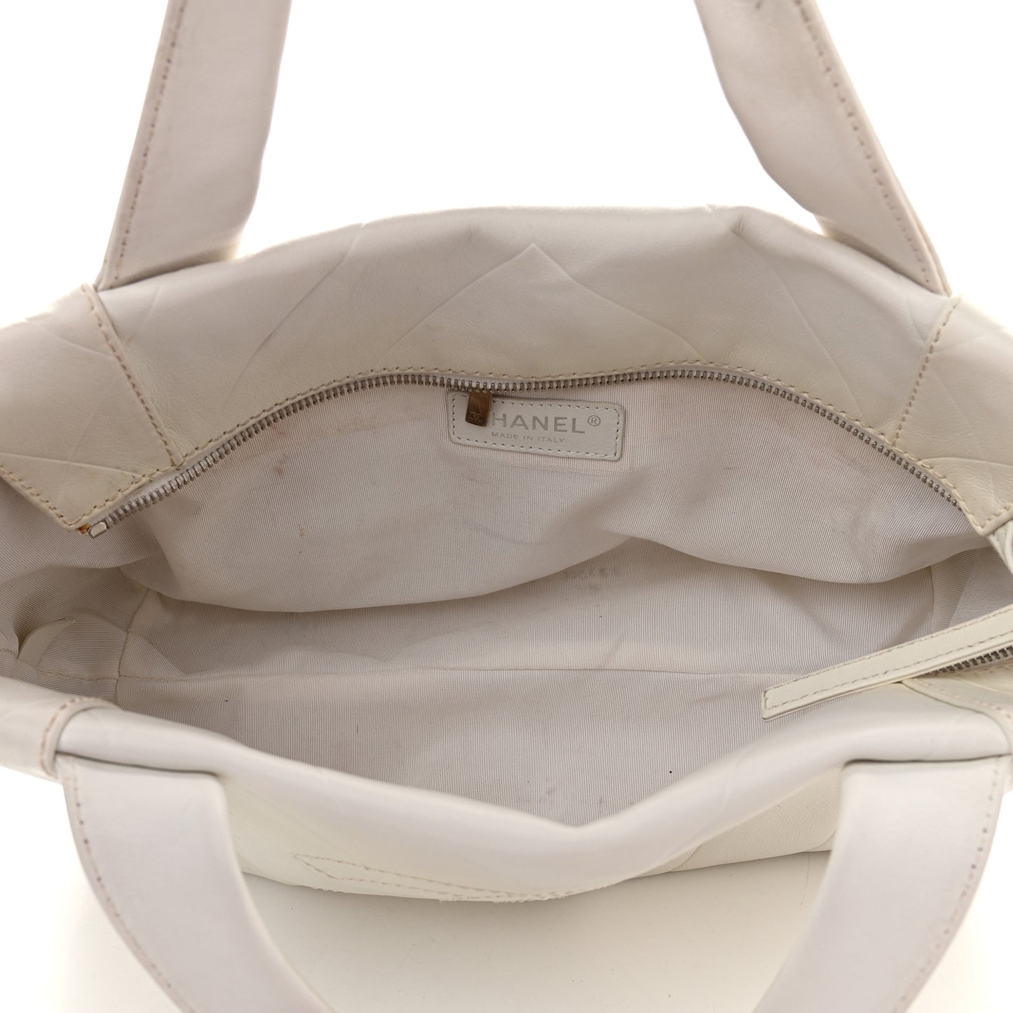 Calfskin CC Chevron All Day Long Tote White