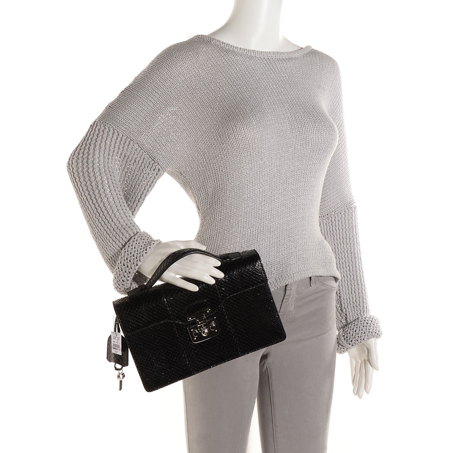 Gucci Python Small Lady Lock Briefcase Clutch Black 2 of 10