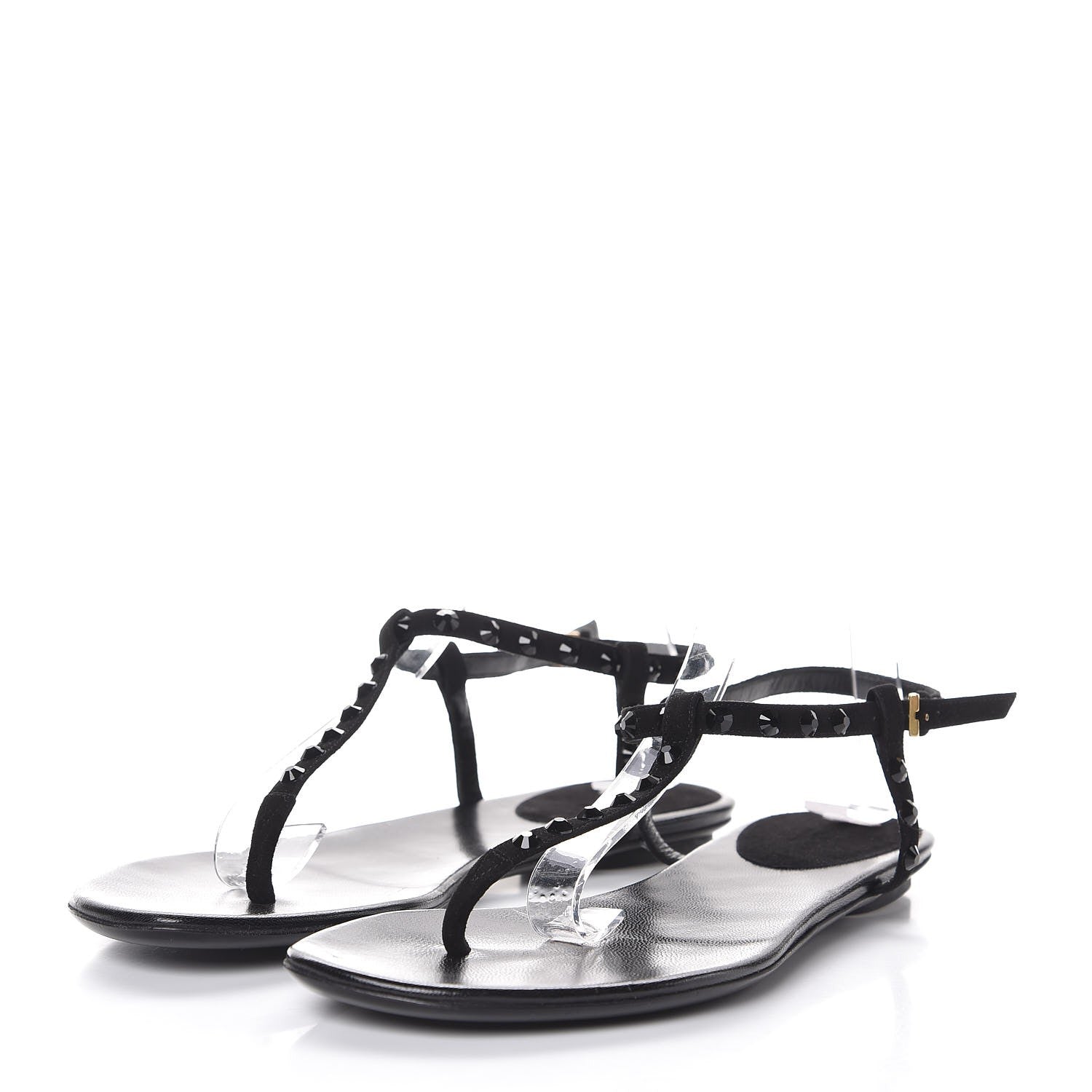 Gucci Kid Scamosciato Crystal Thong Sandals 39 Black 3 of 9