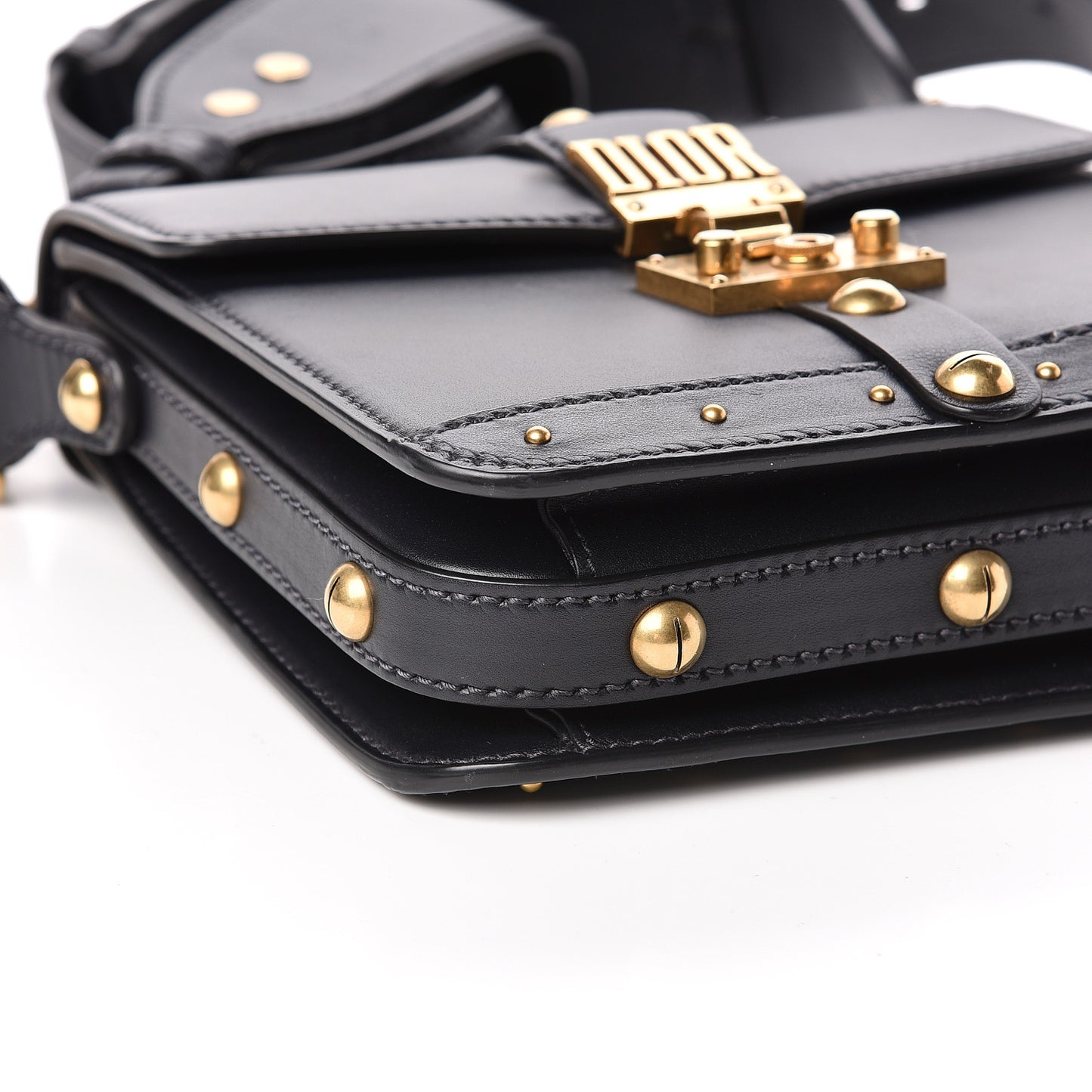 Calfskin Studded Square Dioraddict Flap Black