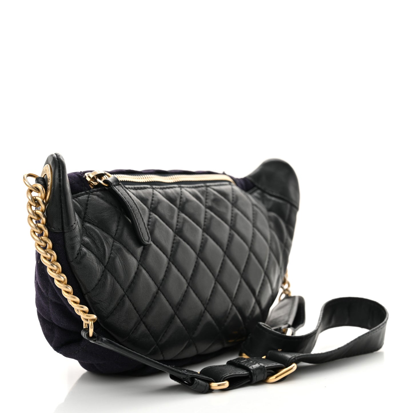 Wool Lambskin Quilted Paris Hamburg Charms Waist Bag Dark Navy