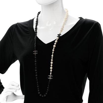 Chanel Pearl Beaded CC Long Necklace Black White 2 of 9