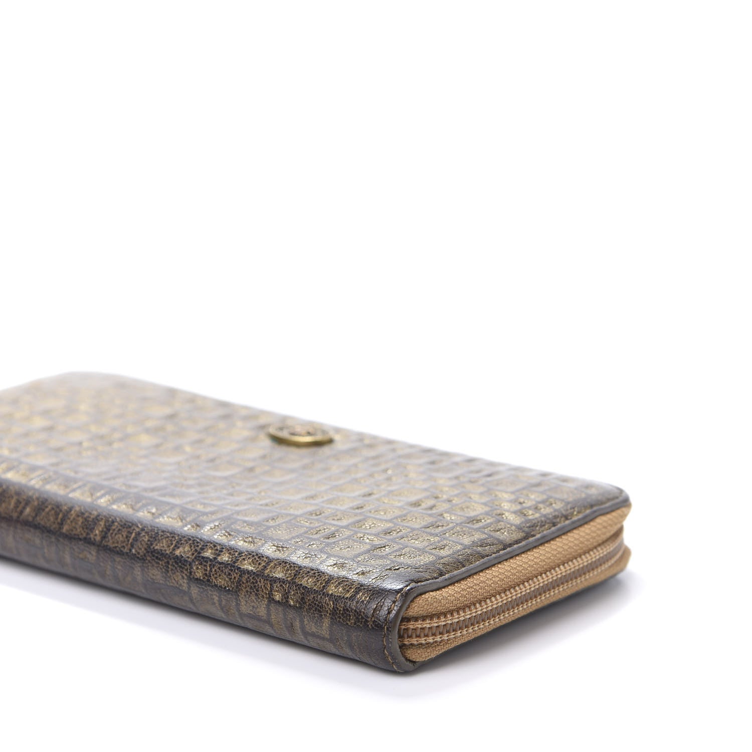 Chanel Metallic Lambskin Embossed Zip Around Wallet Bronze 10 of 10