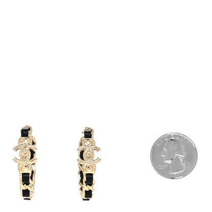 Chanel Metal Lambskin Quilted CC Turnlock Chain Hoop Earrings Gold Black 2 of 4