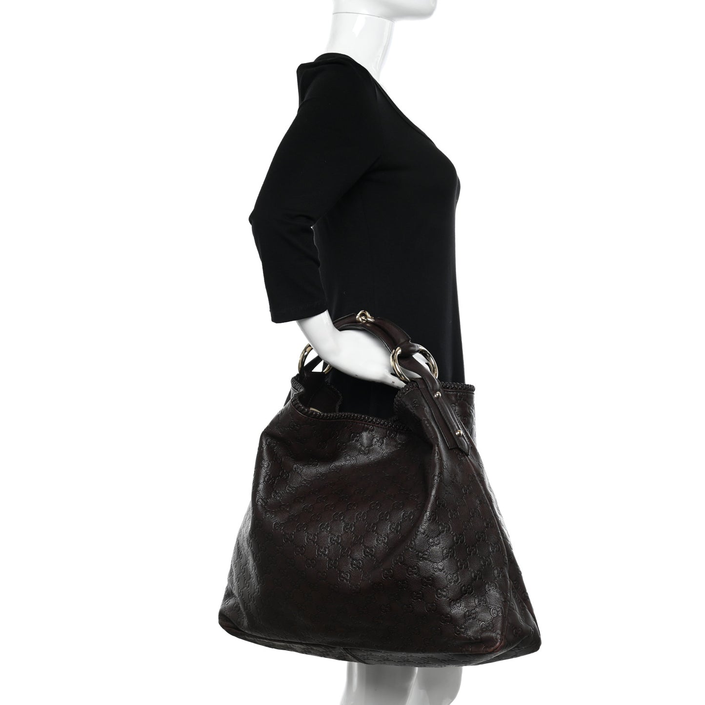 Guccissima Large Horsebit Chain Hobo Chocolate