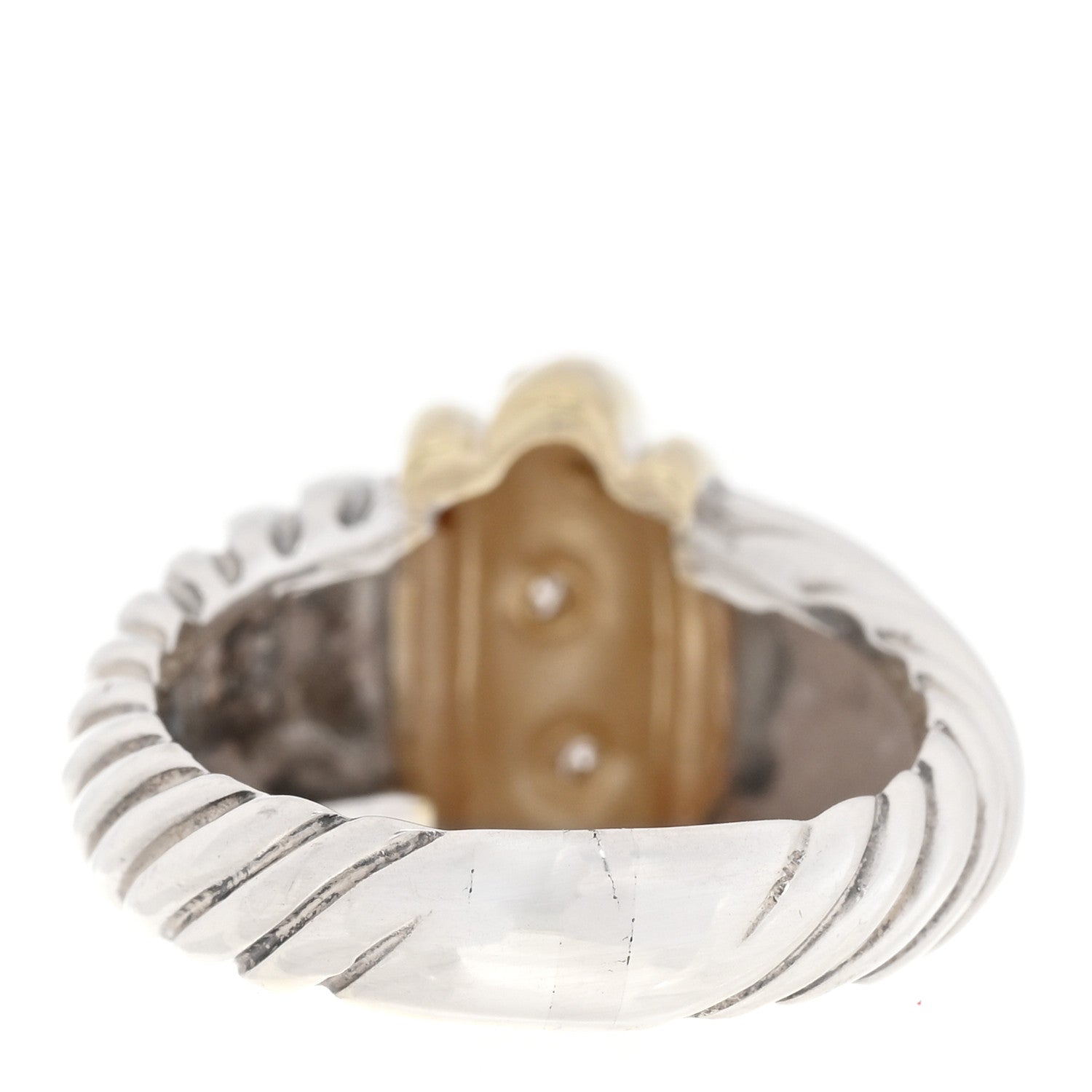 David Yurman Sterling Silver 14K Yellow Gold Diamond Cable Dome Ring 54 7 3 of 4