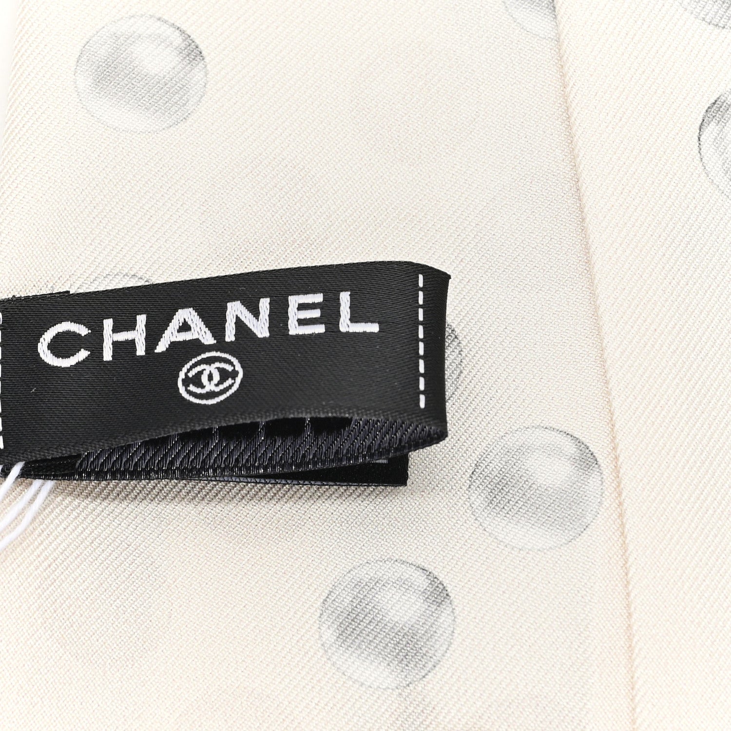 Chanel Silk Pearl CC Slim Bandeau Scarf Ecru Grey 3 of 3