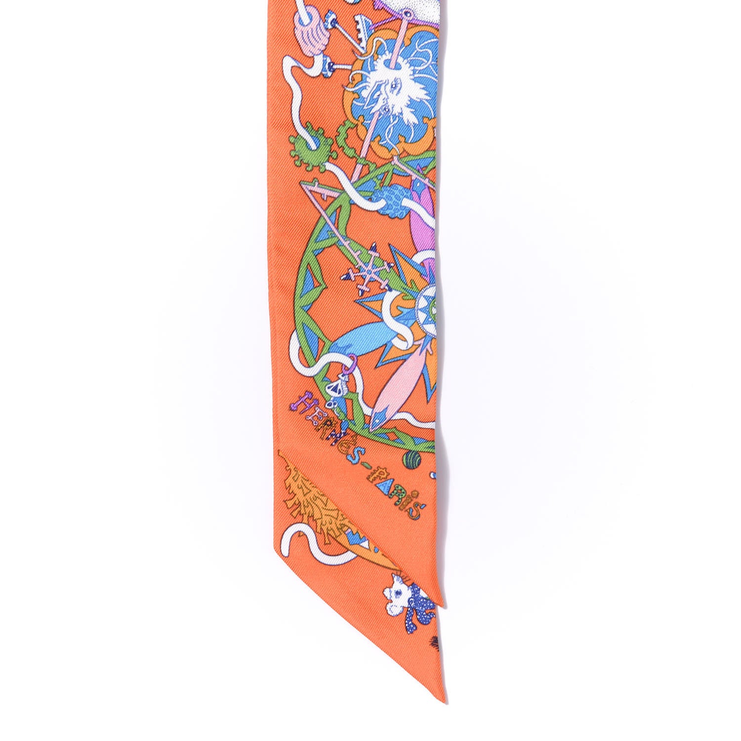 Hermes Silk La Folle Parade Twilly Orange Bleu White 2 of 4