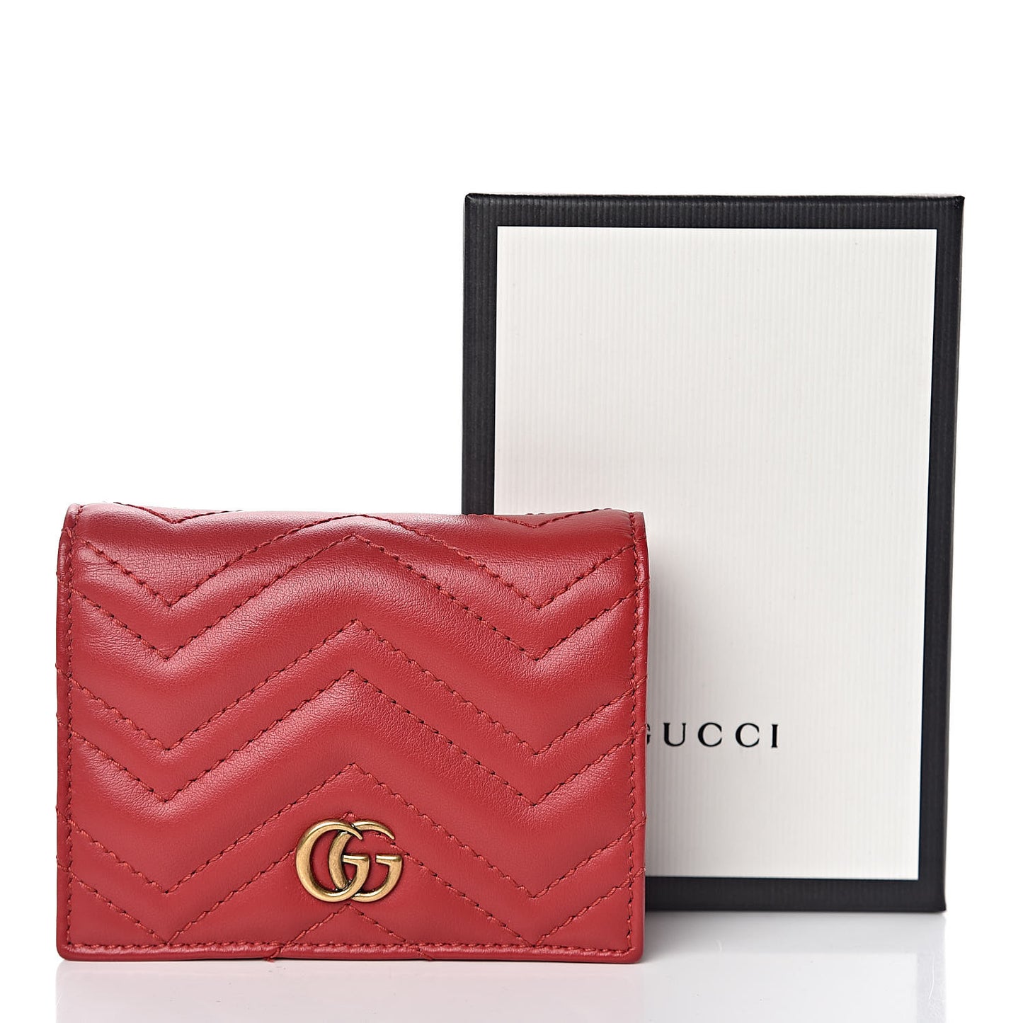 Calfskin Matelasse GG Marmont Card Case Wallet Hibiscus Red