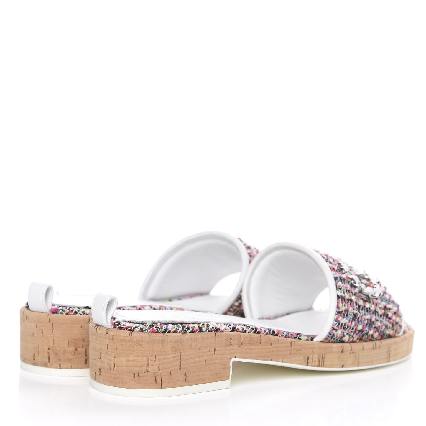Tweed Cork Mule Sandal 37.5 White Multicolor