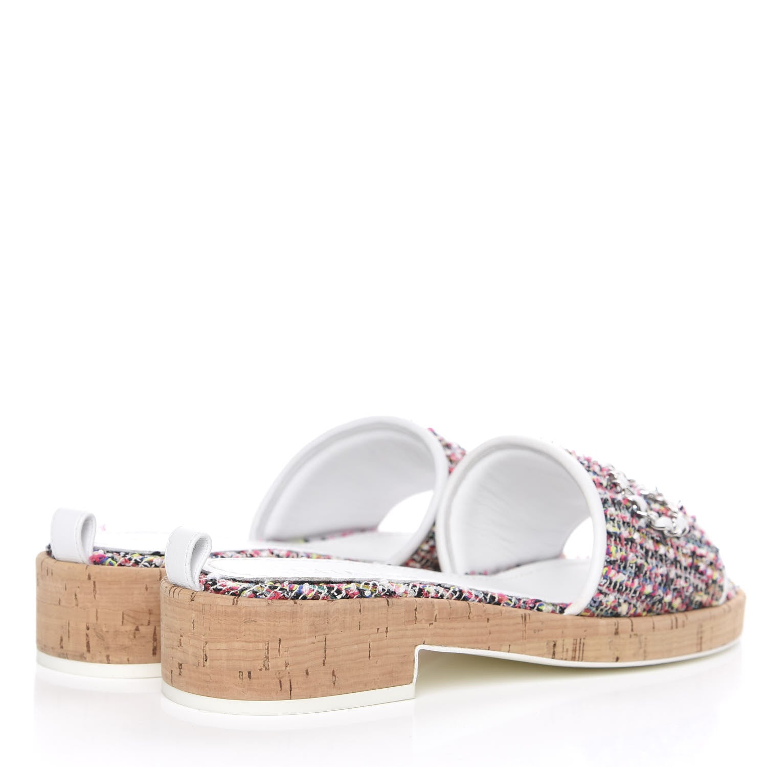 Chanel Tweed Cork Mule Sandal 37.5 White Multicolor 5 of 10