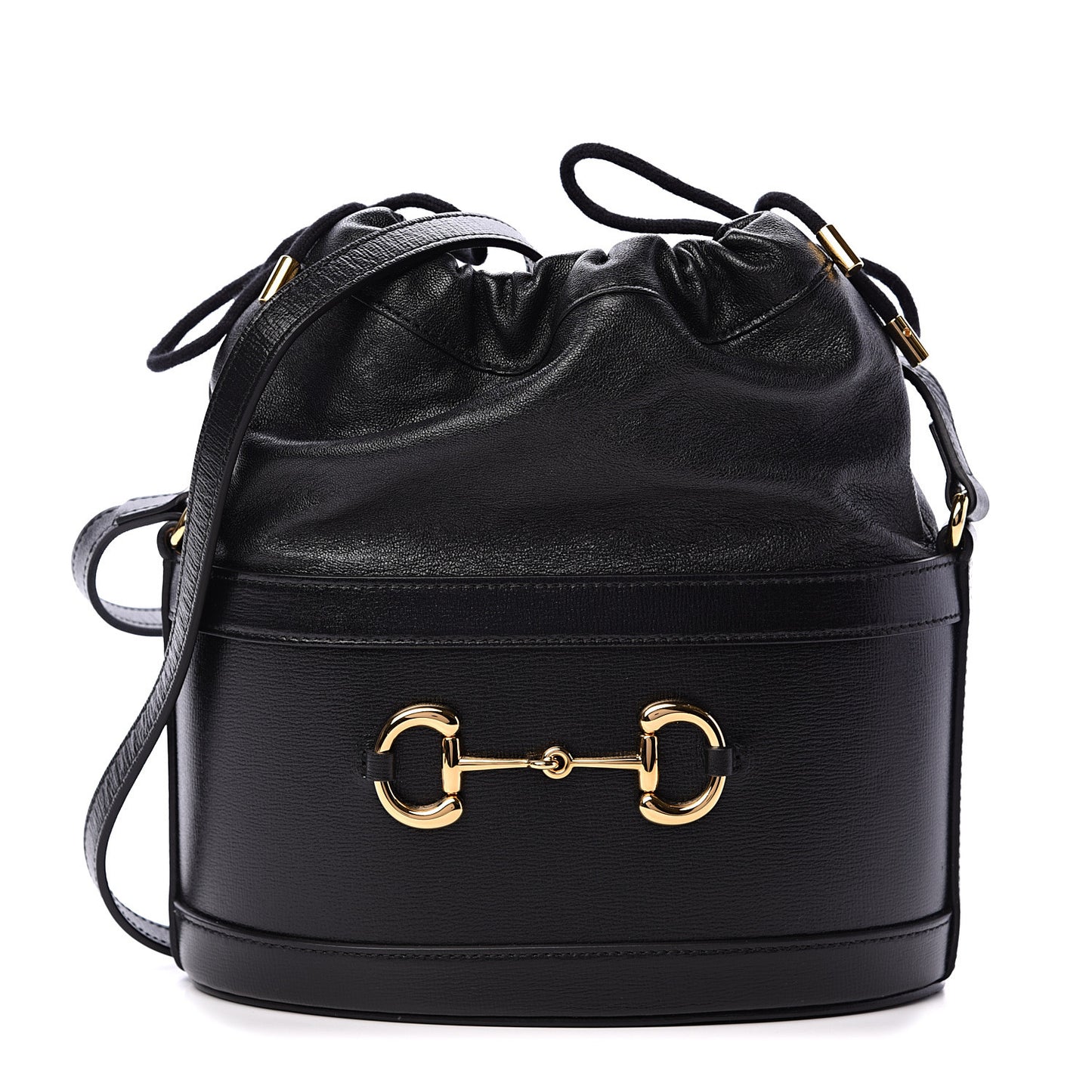 Azalea Sakai Calfskin Horsebit 1955 Drawstring Bucket Bag Black