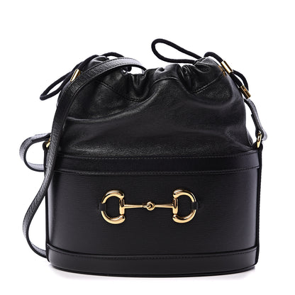 Gucci Azalea Sakai Calfskin Horsebit 1955 Drawstring Bucket Bag Black 1 of 9