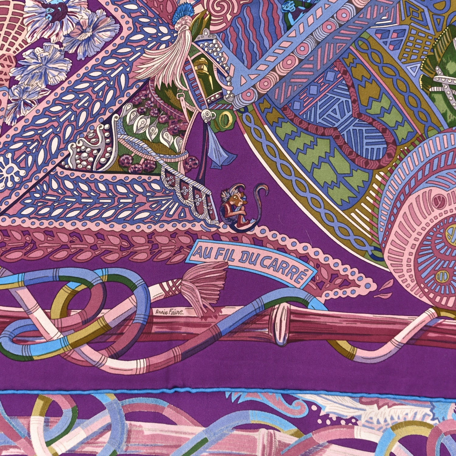 Hermes Silk Au Fil Du Carre Scarf 90 Violet Vieux Rose Vert 2 of 4
