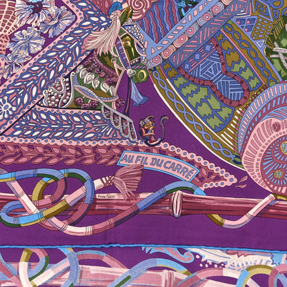 Hermes Silk Au Fil Du Carre Scarf 90 Violet Vieux Rose Vert 2 of 4