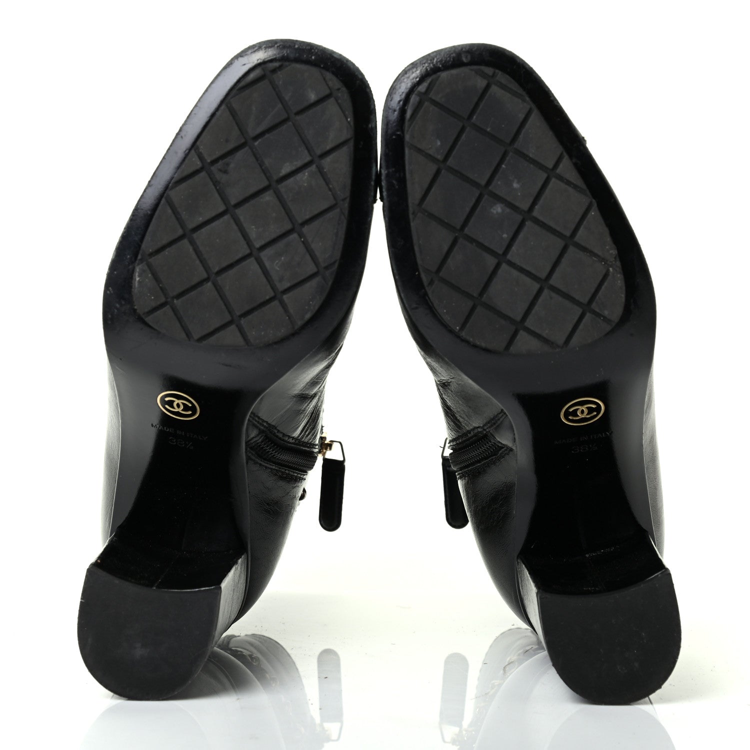 Chanel Crumpled Calfskin Cap Toe Chain Short Boots 38.5 Black 5 of 8