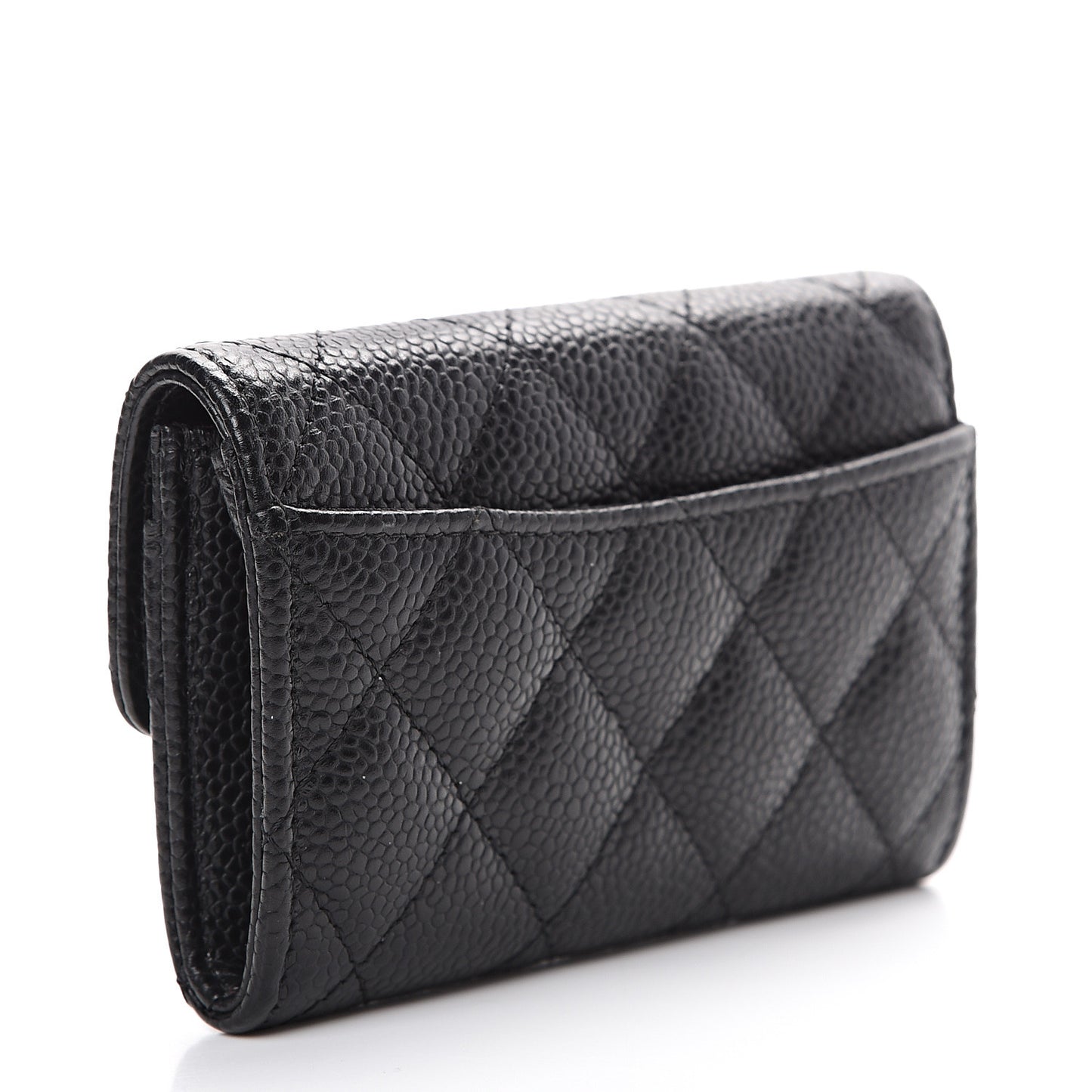 Caviar Quilted Flap Card Holder Black