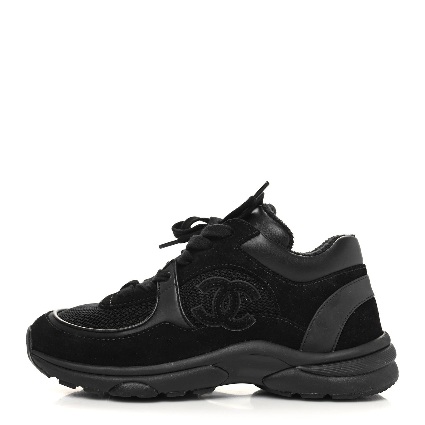 Fabric Calfskin Suede CC Sneakers 36 Black