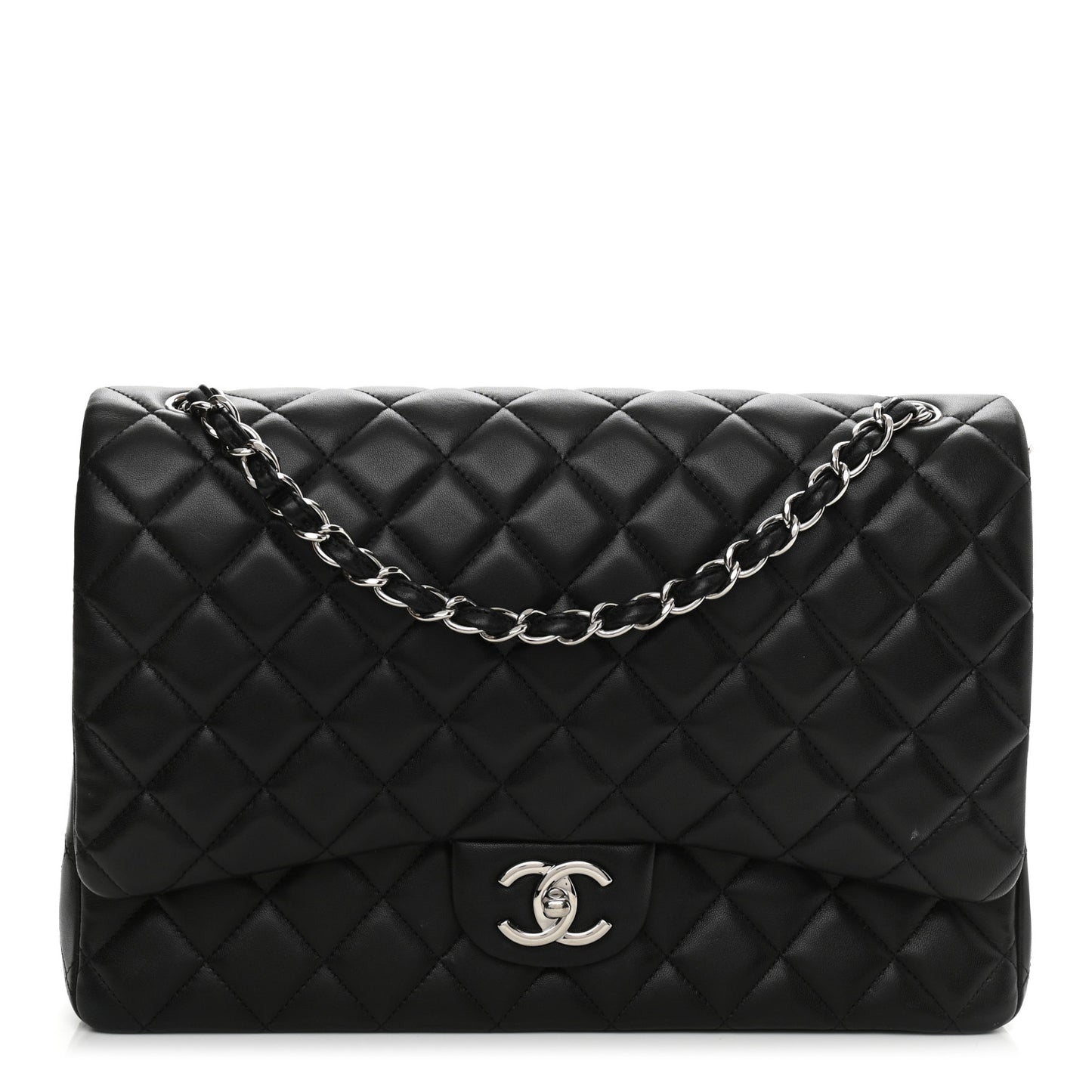 Lambskin Quilted Maxi Double Flap Black
