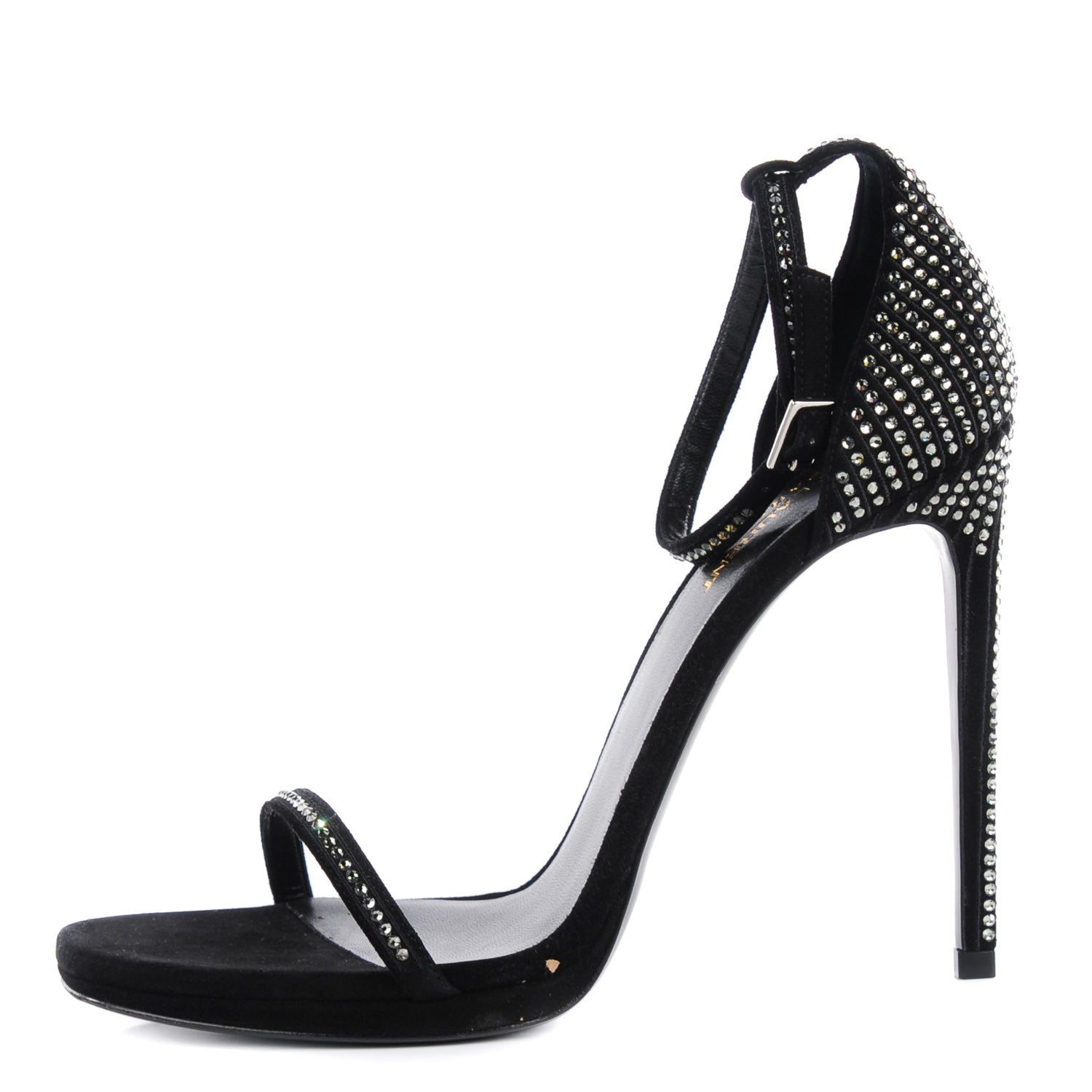 Saint Laurent Crystal Studded Suede Jane 110 Ankle Strap Sandals 41 Black 1 of 7