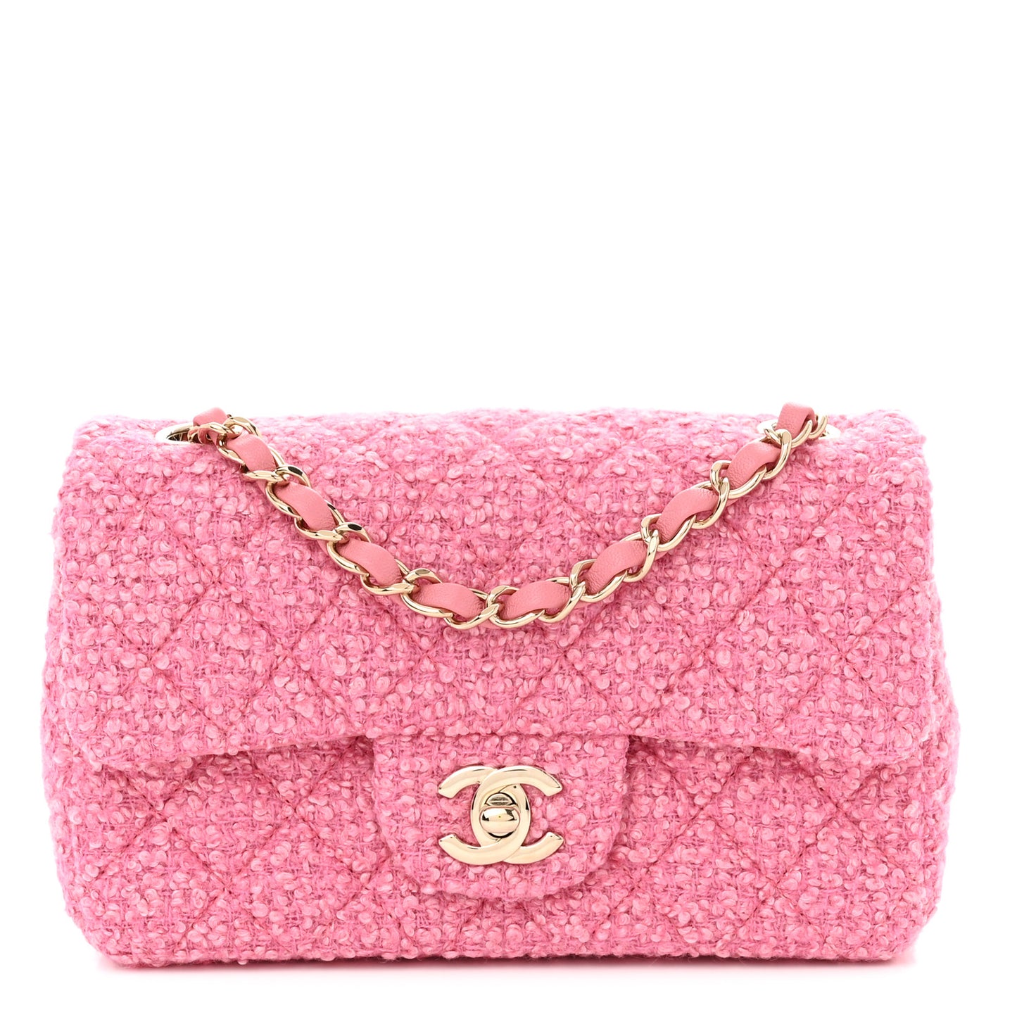 Tweed Quilted Mini Rectangular Flap Pink