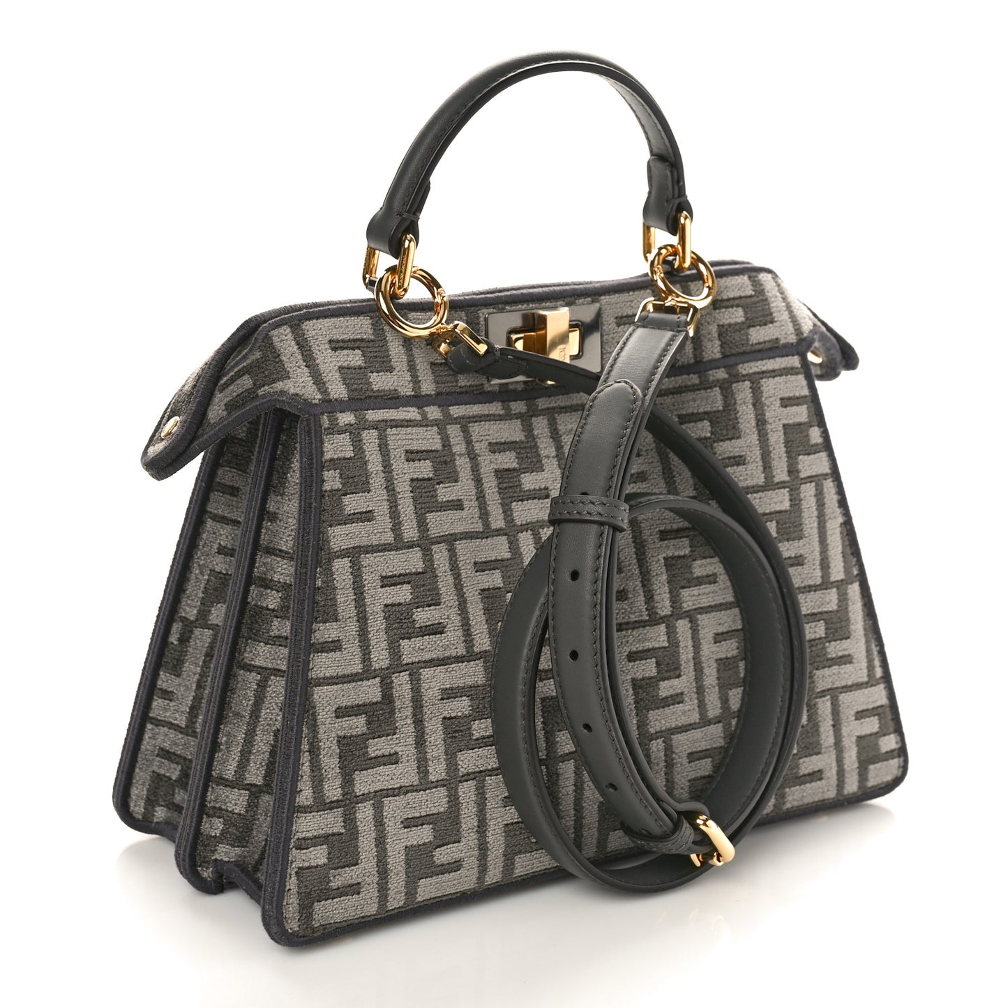 Chenille Vitello Seta FF Small Peekaboo I SEE U Satchel Anthracite Asfalto
