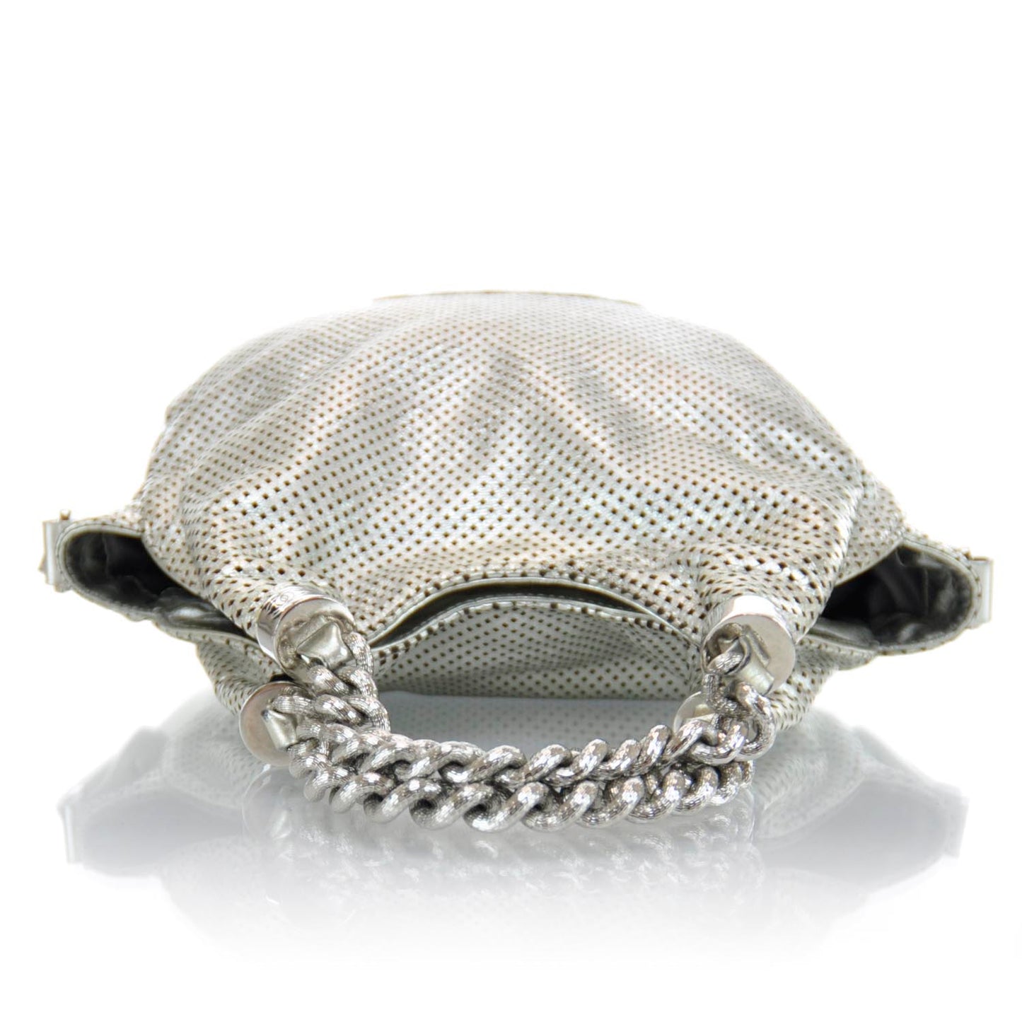 Metallic Glazed Calfskin Perforated Medium Rodeo Drive Tote Silver