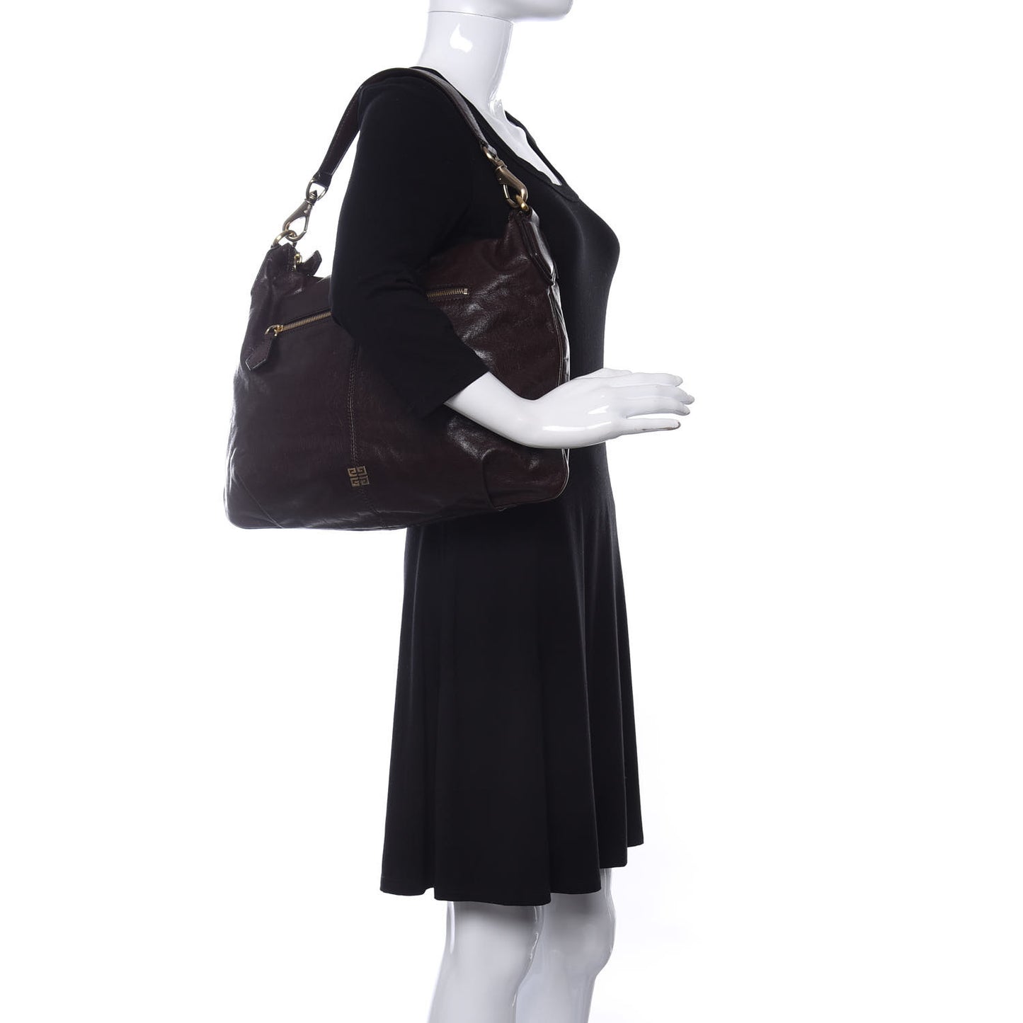 Calfskin Zip Top Hobo Brown