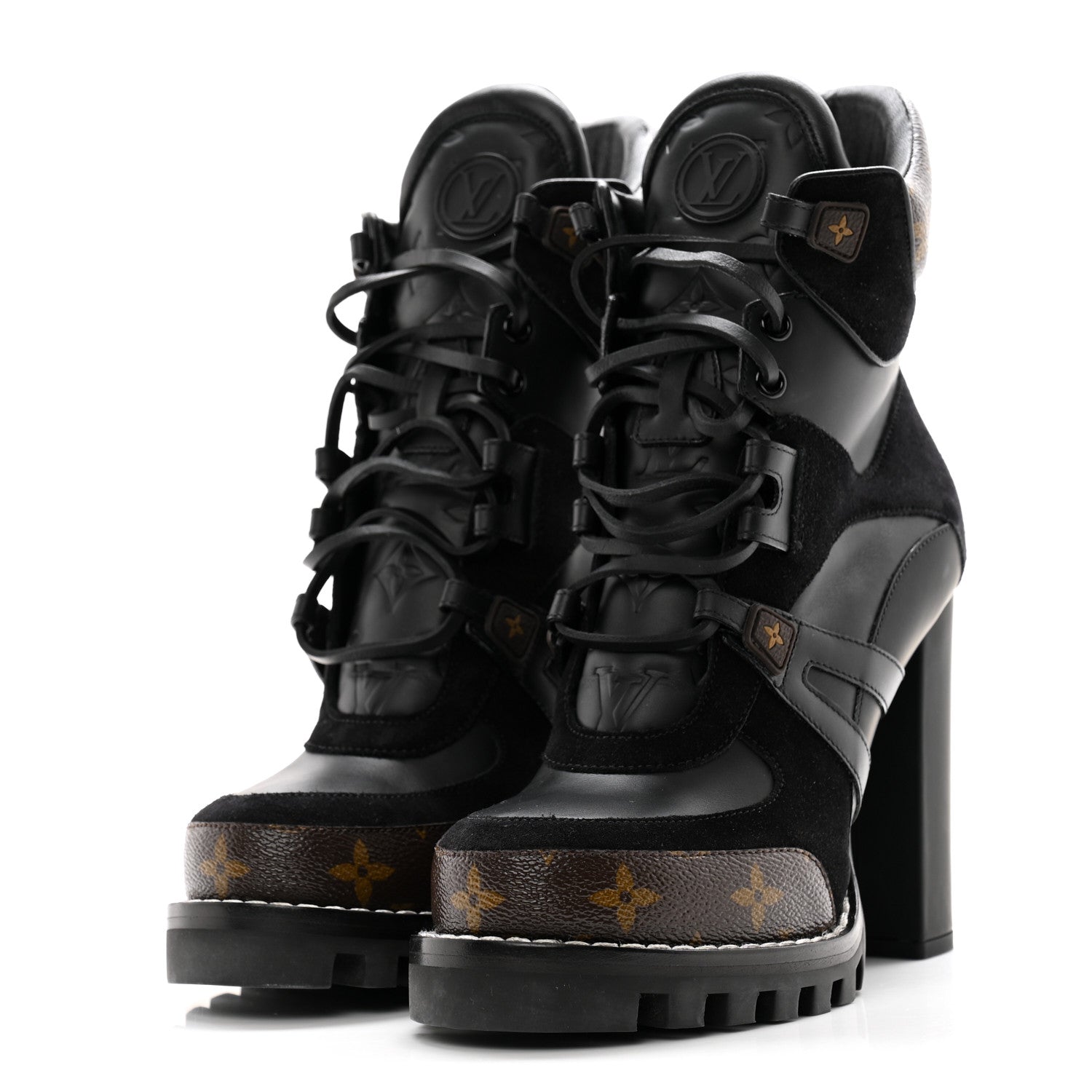 Louis Vuitton Suede Calfskin Monogram Star Trail Ankle Boots 38 Black 3 of 10