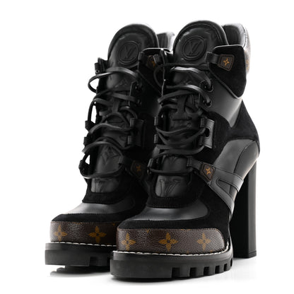 Louis Vuitton Suede Calfskin Monogram Star Trail Ankle Boots 38 Black 3 of 10