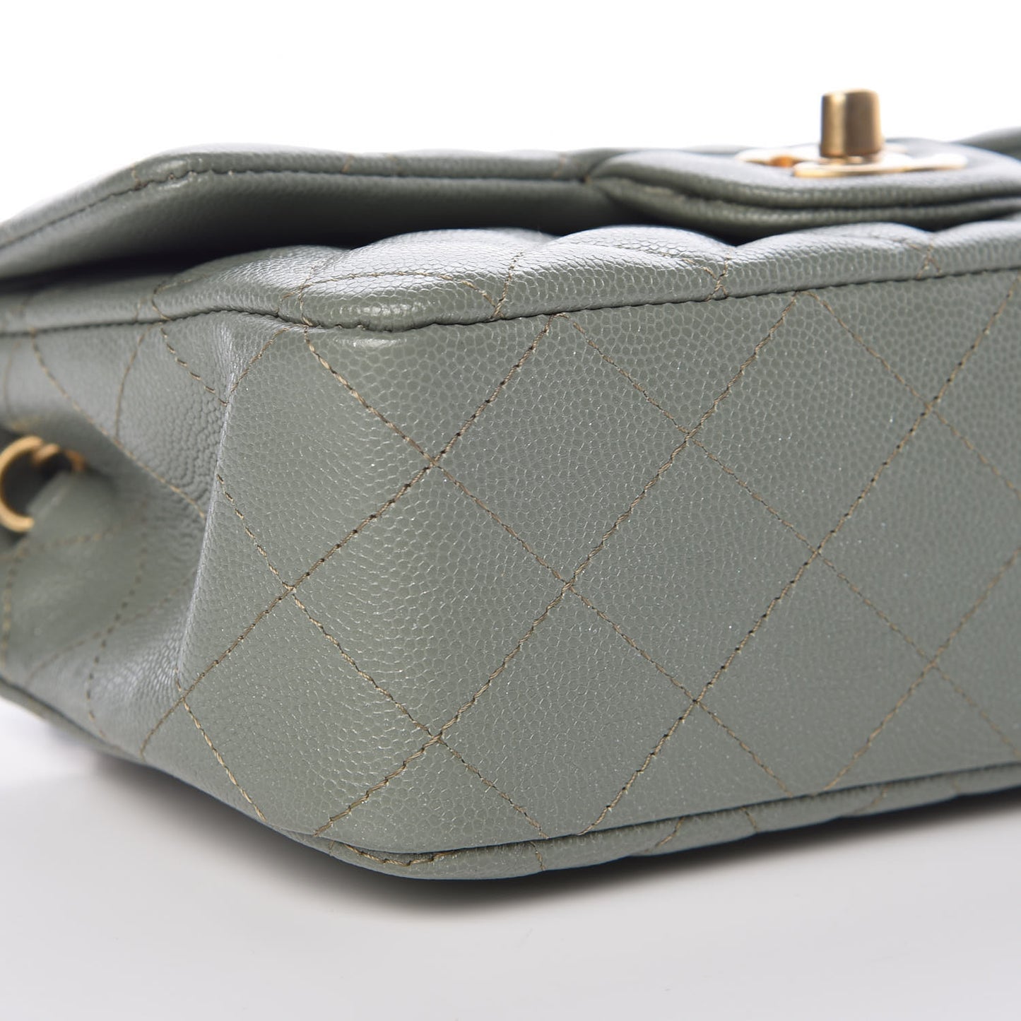 Iridescent Caviar Quilted Mini Rectangular Flap Green
