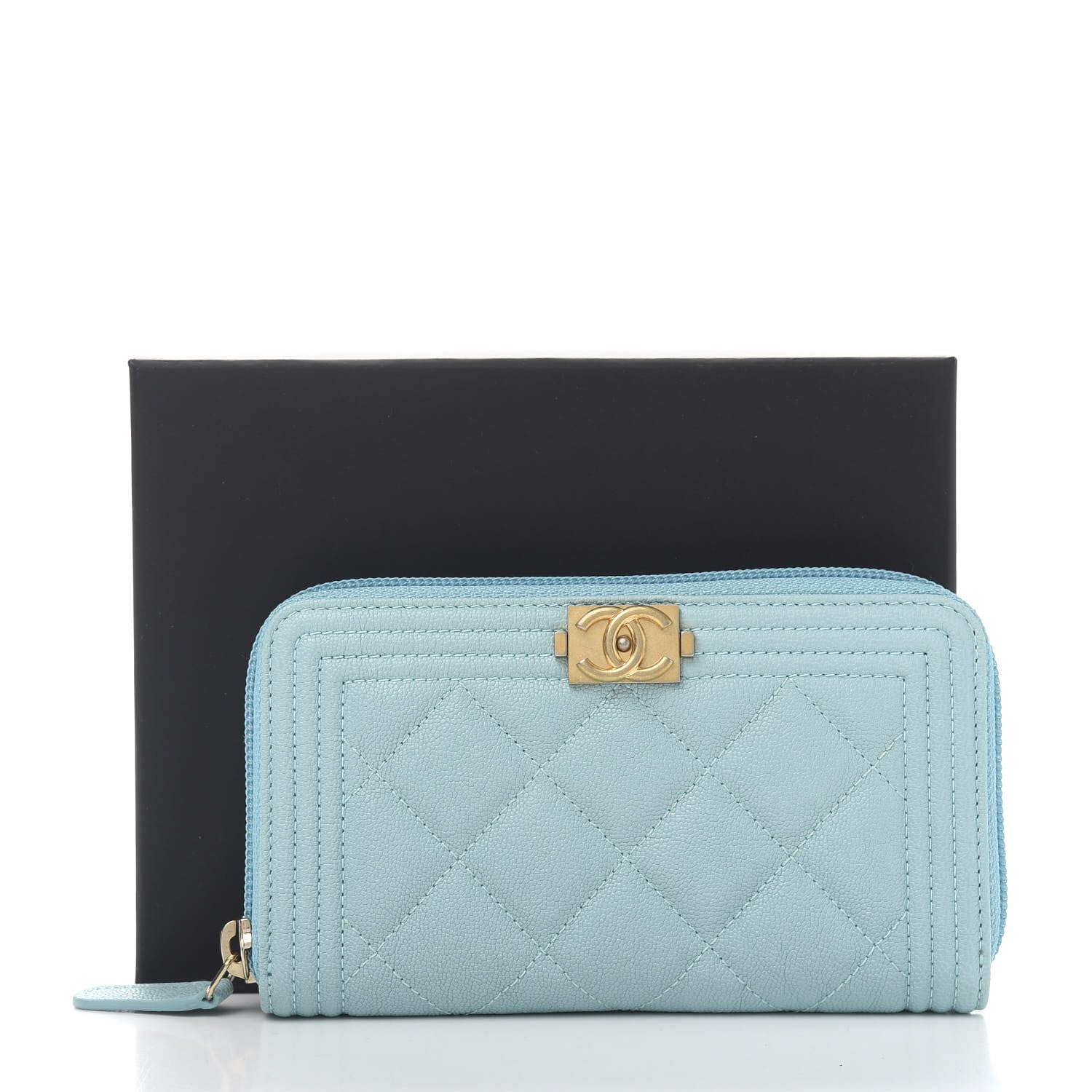 Chanel Caviar Quilted Small Boy Zip Around Wallet Light Blue 11 of 11