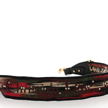 Christian Dior Canvas Embroidered Studded Bohemian Shoulder Strap Red 4 of 5
