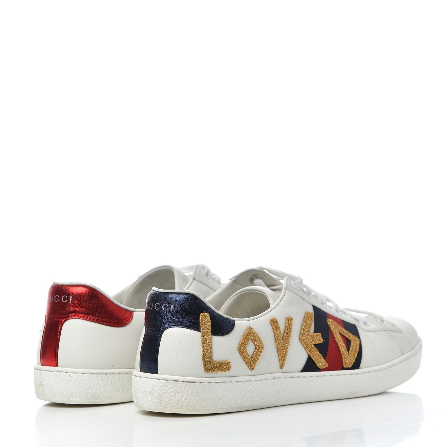 Gucci Calfskin Nappa Web LOVED Embroidered Mens Ace Sneakers 10 White Red Flame Notte 4 of 16