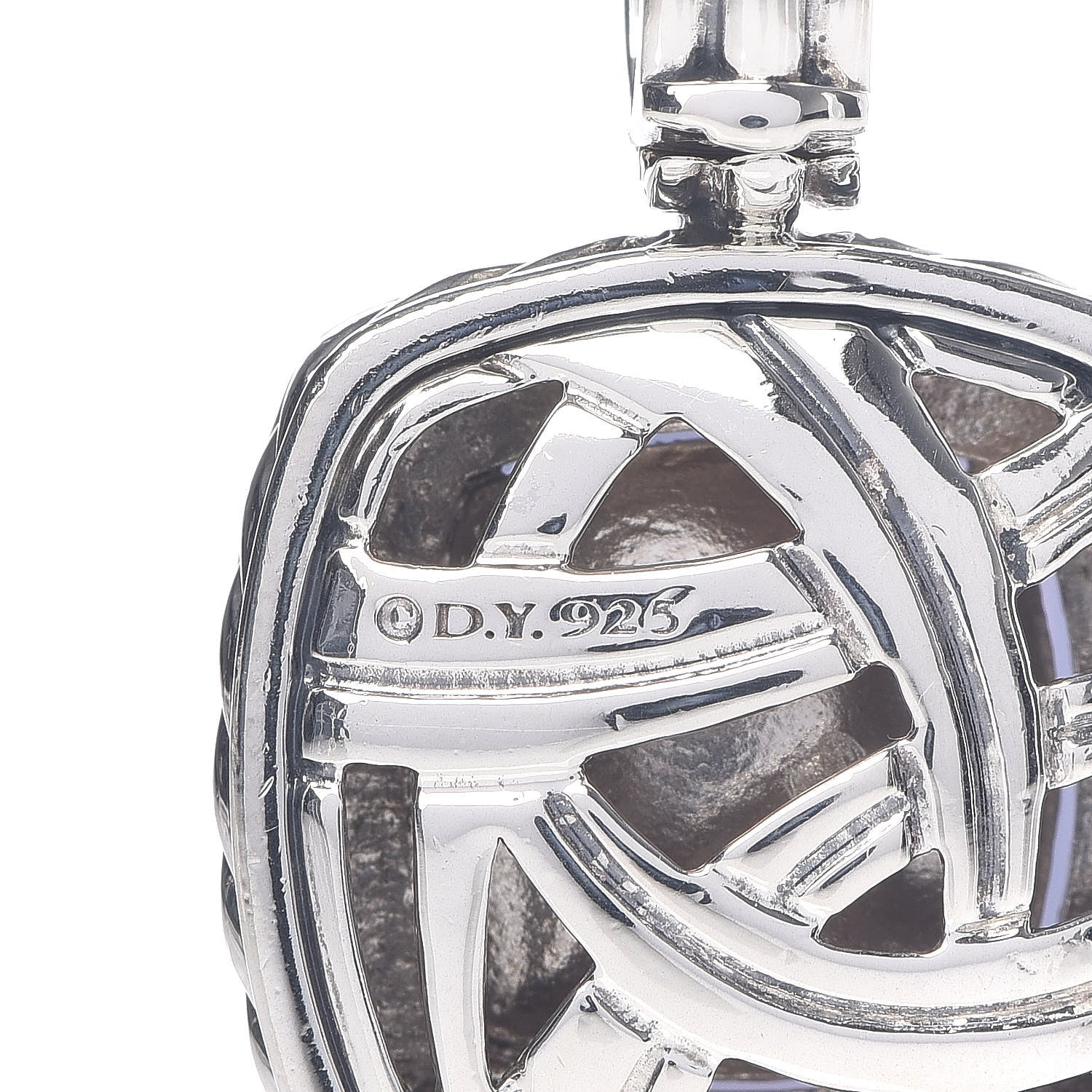 David Yurman Sterling Silver Diamond Lavender Moon Quartz 14mm Albion Enhancer Pendant 4 of 5