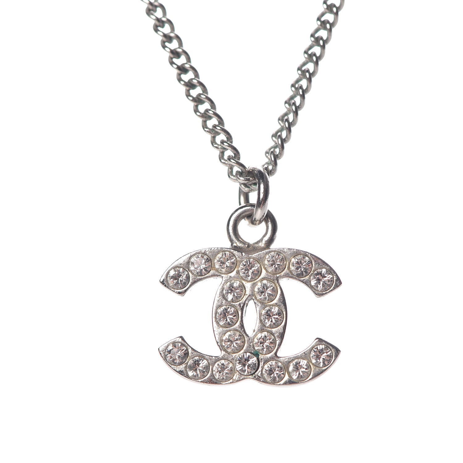Chanel Crystal Timeless CC Necklace Silver 4 of 5