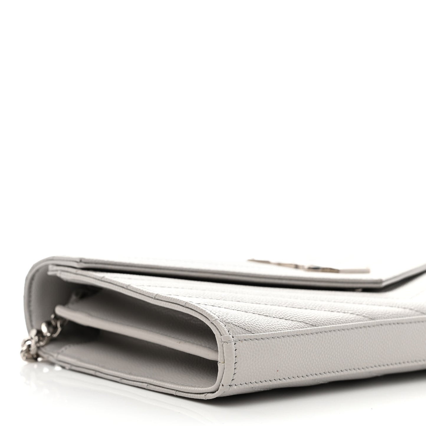 Grain De Poudre Matelasse Chevron Monogram Chain Wallet Light Grey