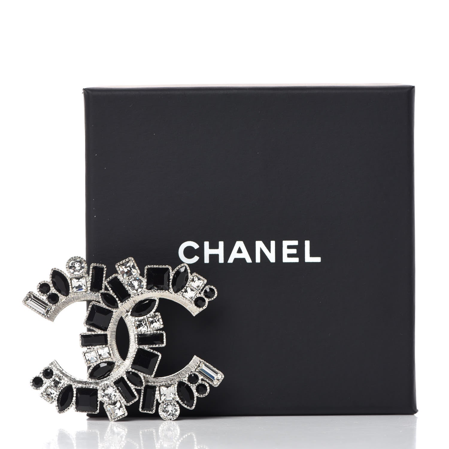 Chanel Baguette Crystal CC Brooch Silver Black 5 of 5