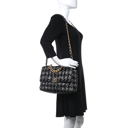 Chanel Tweed Quilted Large Chanel 19 Flap Black Silver Ecru 2 of 9
