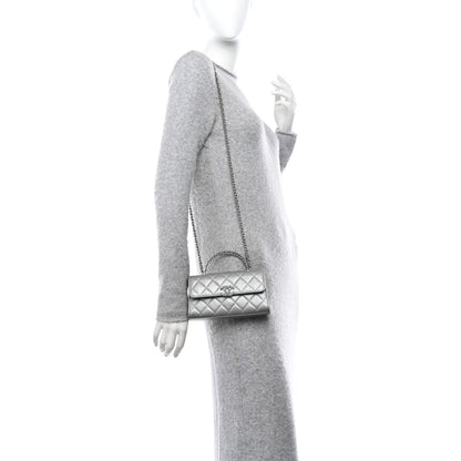 Chanel Lambskin Quilted Chain Top Handle Phone Holder With Chain Silver 2 of 11